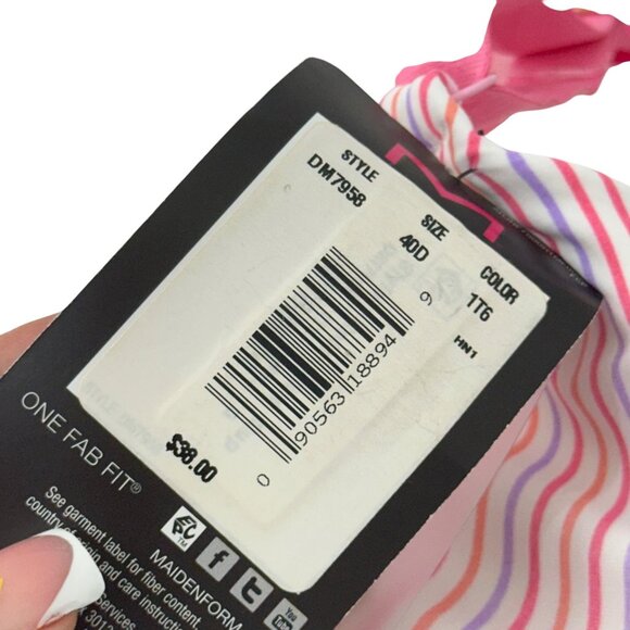 Maidenform One Fab Fit Women 40D T-Shirt Bra No-Slip Straps Pink Striped Stretch - Picture 5 of 10